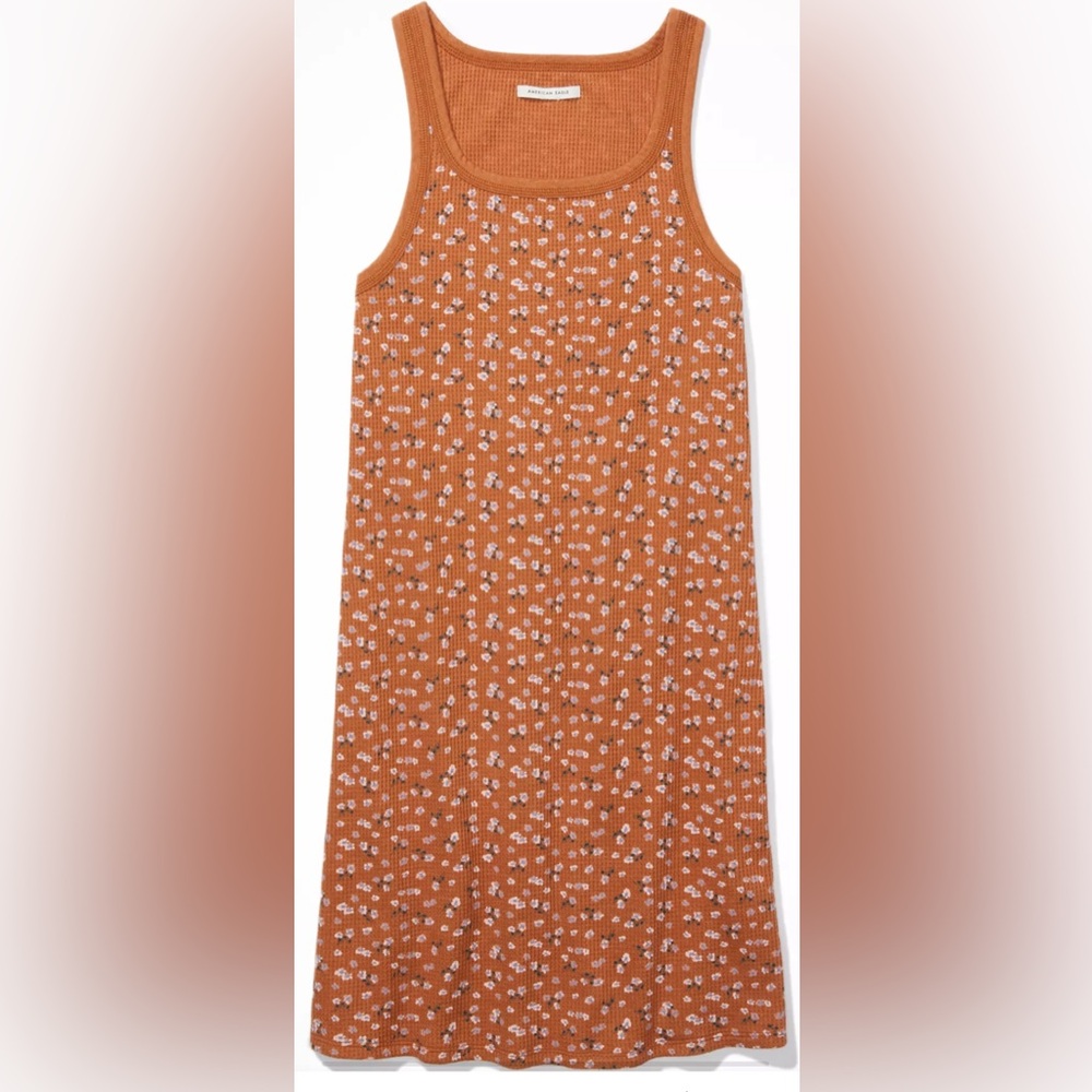 American Eagle Dress XL Cotton Waffle blend Scoop Neck Body Skimming, floral - Picture 4 of 9